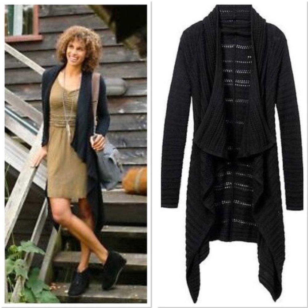 Athleta Black Open-Front Long Draped Cardigan